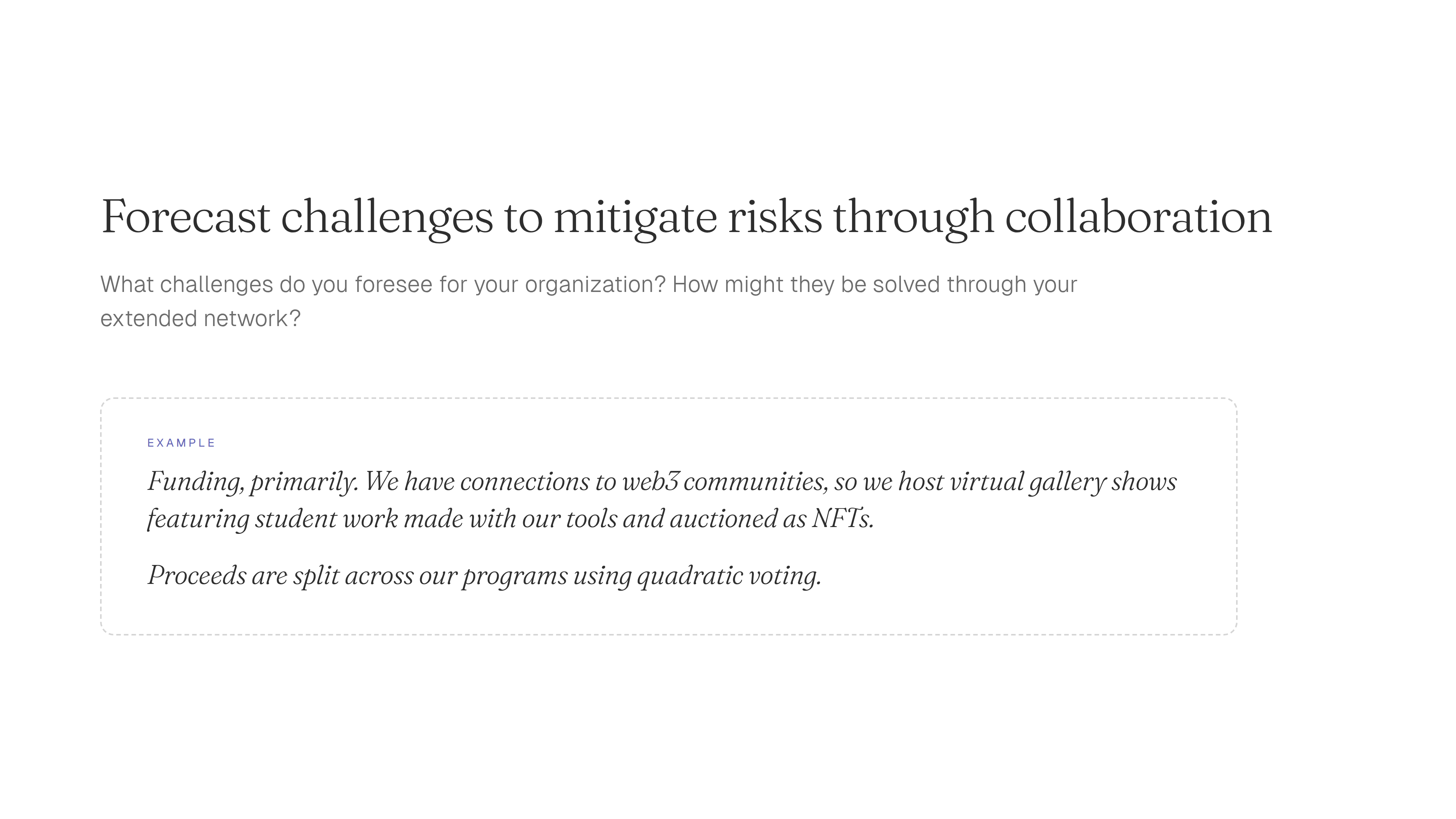 NEW INC team working session — Challenges & reciprocity